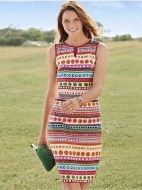 Talbots Sheath Dress Size 10 Petite Floral Striped Sleeveless 70’s Vibrant